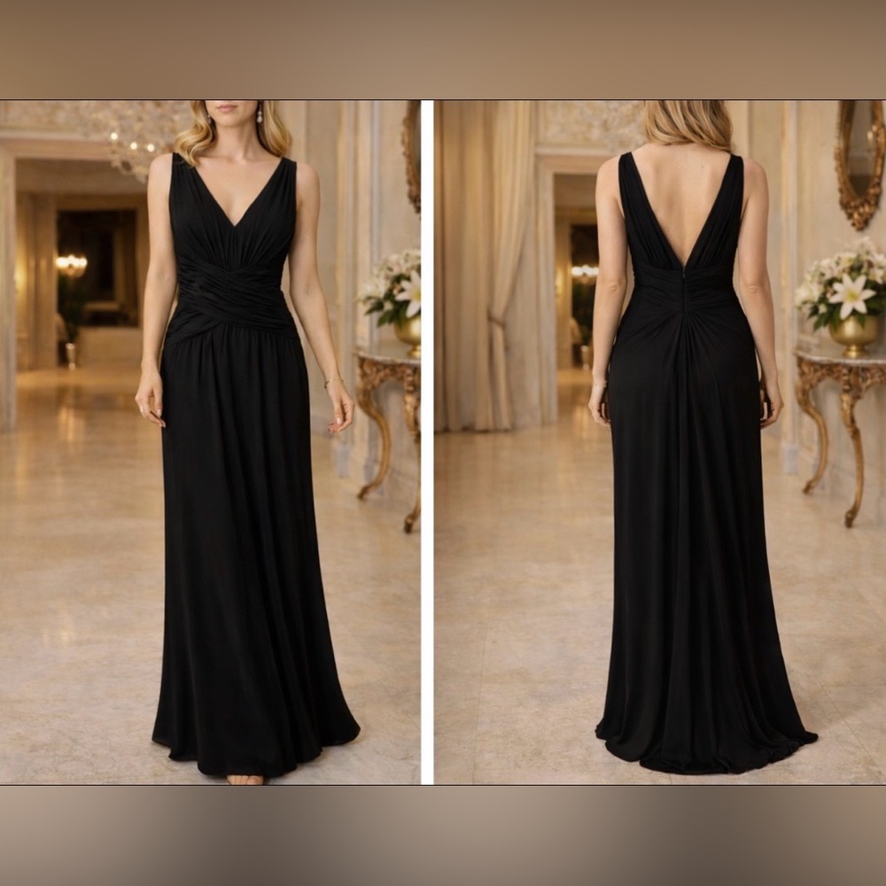 Ralph Lauren Long Evening Dress 14 Black V Back Wedding Formal Party NEW W TAGS